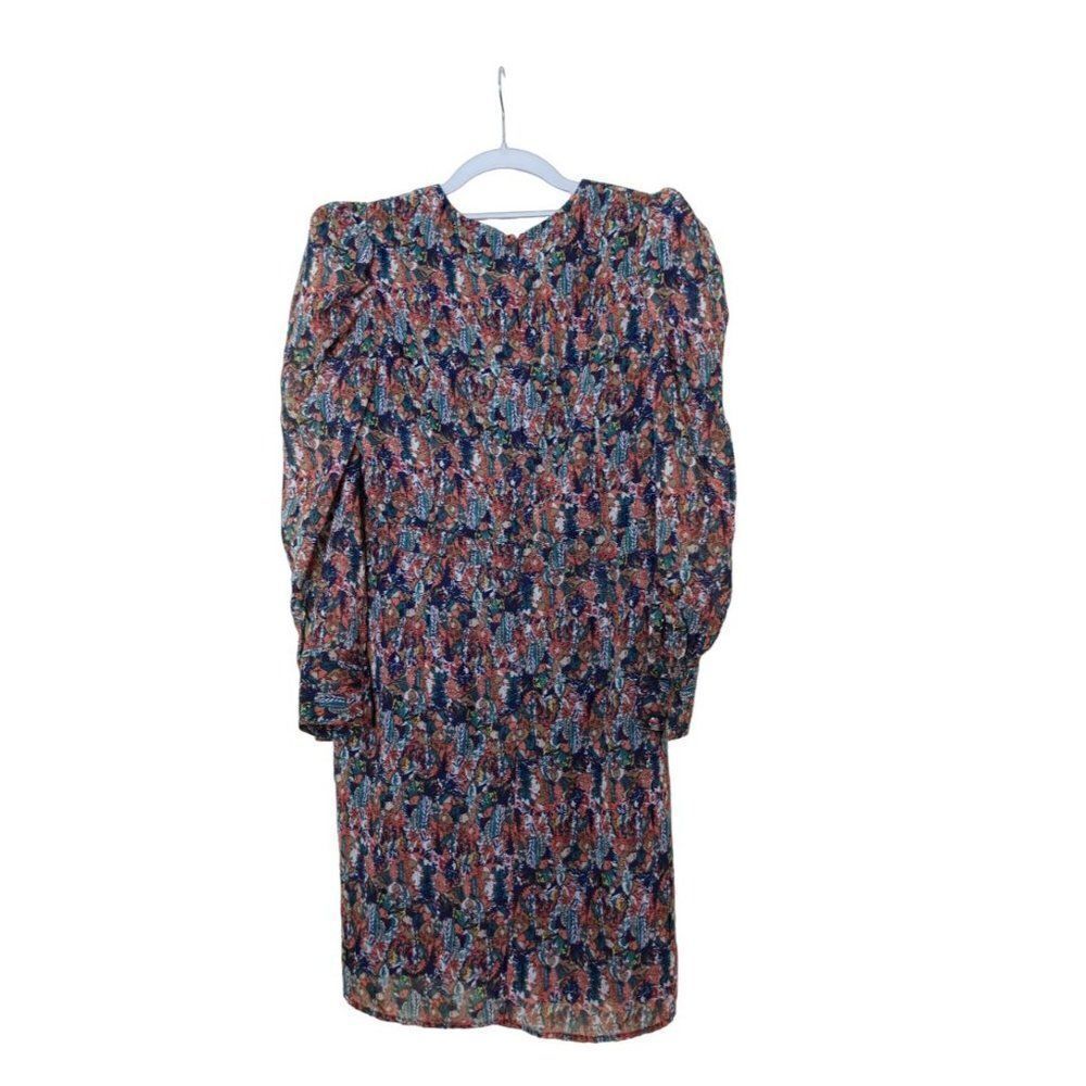 Aqua Luxe Puff-Sleeve Feather Print Dress - Picture 3 of 10